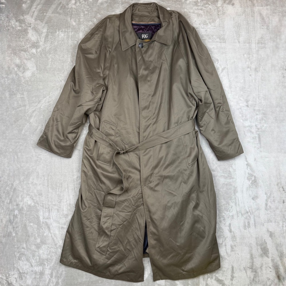 London Fog Mens Taupe Brown Belted Trench Coat with Removable Liner Size 44 Reg